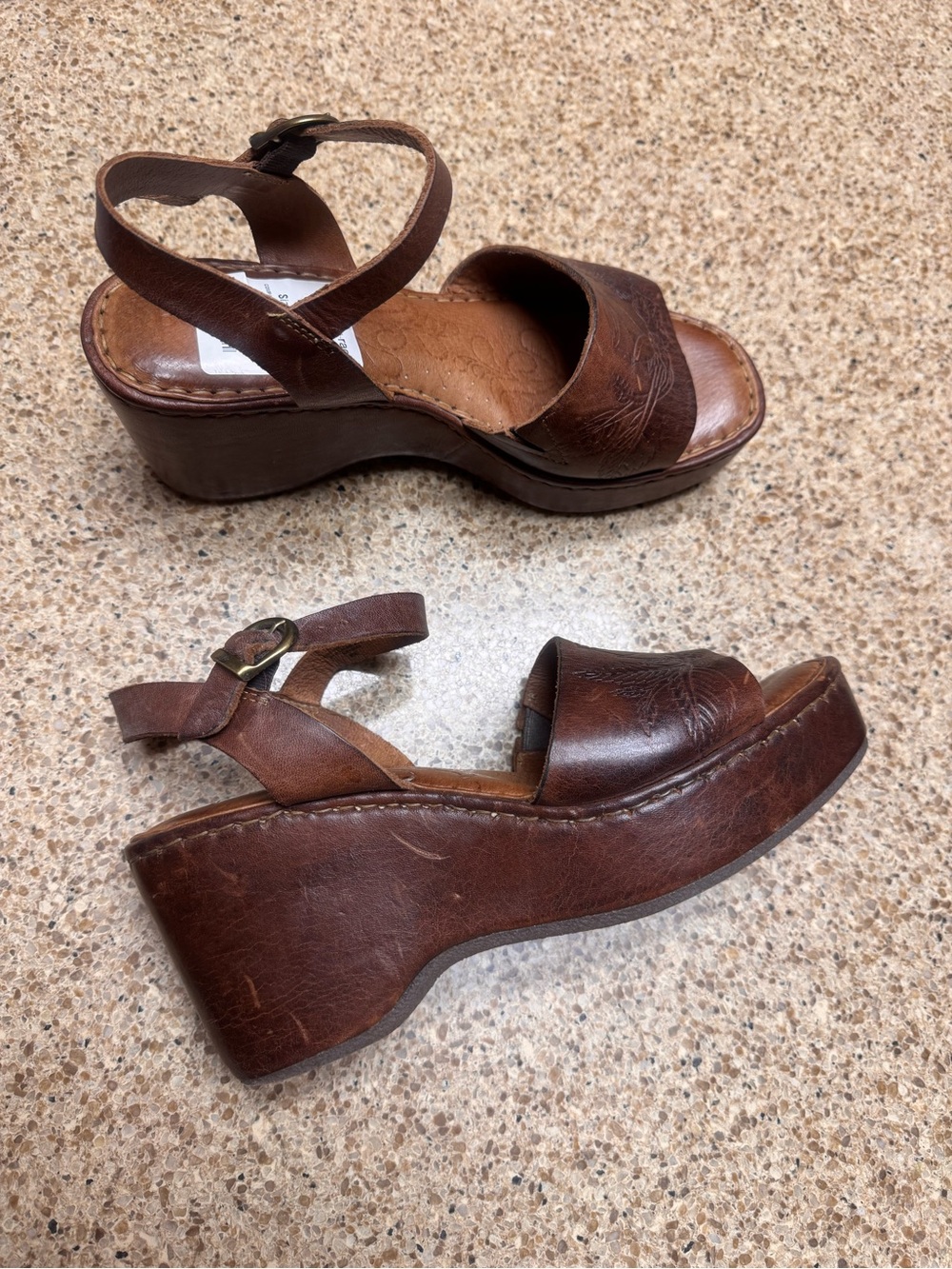 Born Brown Leather Platform Sandals with Ankle Strap